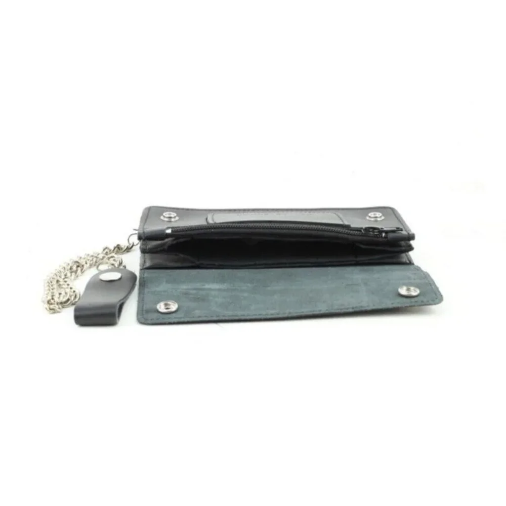 Men's Classic Genuine Premium Leather Snap Chain Trucker Biker Wallet Black NEW - Picture 9 of 9